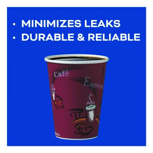 SOLO Paper Hot Drink Cups in Bistro Design, 12 oz, Maroon, 300/Carton (OF12BI0041)