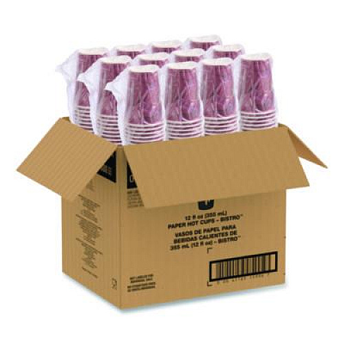 SOLO Paper Hot Drink Cups in Bistro Design, 12 oz, Maroon, 300/Carton (OF12BI0041)
