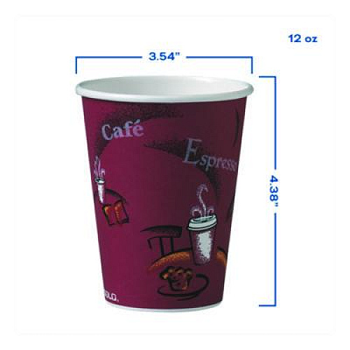 SOLO Paper Hot Drink Cups in Bistro Design, 12 oz, Maroon, 300/Carton (OF12BI0041)
