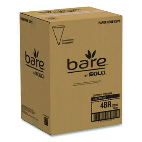 SOLO Cone Water Cups, ProPlanet Seal, 4 oz, Paper, White, 200/Bag, 25 Bags/Carton (4BRCT)