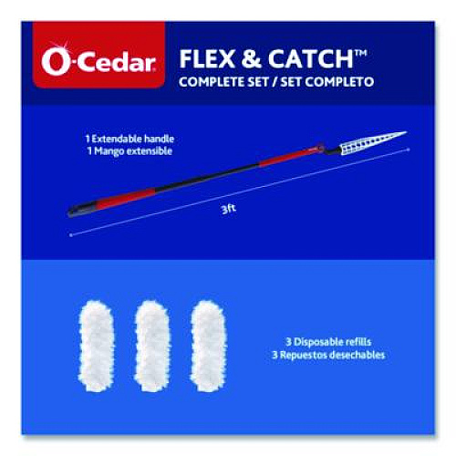 O-Cedar Flex and Catch Heavy-Duty Dusting Kit, 1 Duster Wand and 3 Refills, 6/Carton (172148CT)