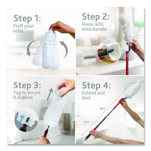 O-Cedar Flex and Catch Duster Heavy-Duty Refills, Polyester, White, 10/Pack, 4 Packs/Carton (172170CT)