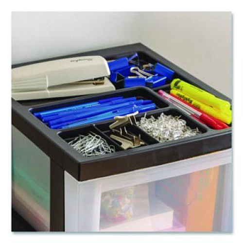IRIS 2-Compartment Desktop Stackable Storage Drawer, 12.17 x 14.33 x 16.77, Black/Translucent White (116352)