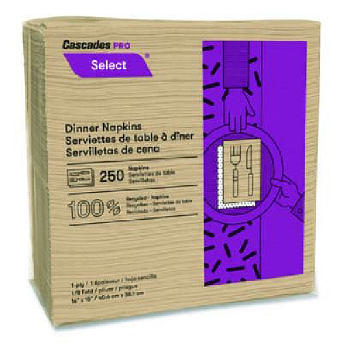 Cascades PRO Select Dinner Napkins, 1-Ply, 16 x 15.5, Natural Brown, 250/Pack, 12 Packs/Carton (N055)