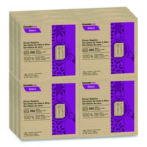 Cascades PRO Select Dinner Napkins, 1-Ply, 16 x 15.5, Natural Brown, 250/Pack, 12 Packs/Carton (N055)