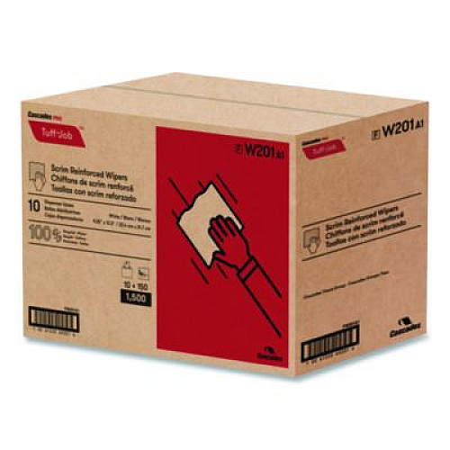 Cascades PRO Tuff-Job Scrim Reinforced Wipers, 4-Ply, 9.25 x 12.5, White, 150/Box, 10 Boxes/Carton (W201)
