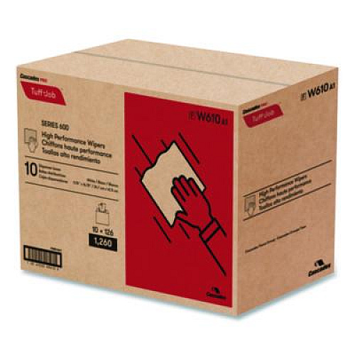 Cascades PRO Tuff-Job S600 High Performance Wipers, 9 3/4 x 16 3/4, 126/Box, 10 Box/Carton (W610)