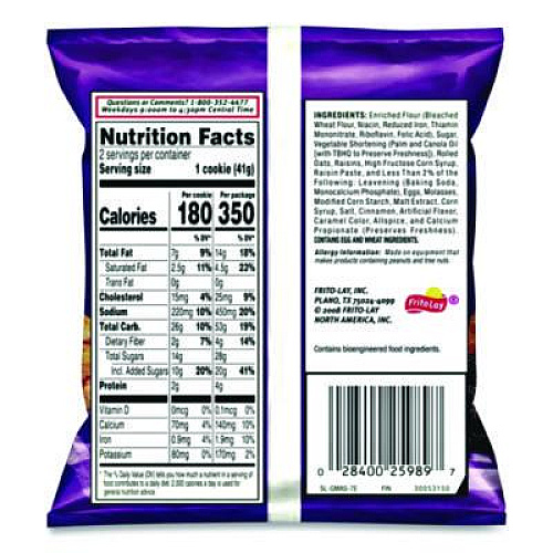 Grandma's Cookies - Single Serve, Oatmeal Raisin, 2.5 oz Packet, 60/Carton (FRI45093)