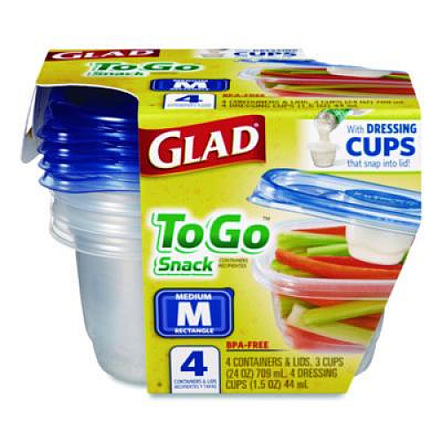 Glad To Go Lunch Containers, 2 Compartments, 32 oz, Plastic, 4/Pack (134347)