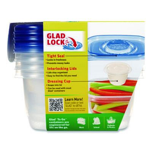 Glad To Go Lunch Containers, 2 Compartments, 32 oz, Plastic, 4/Pack (134347)