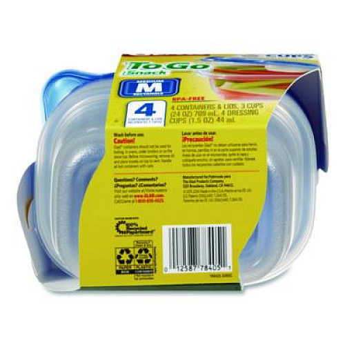 Glad To Go Lunch Containers, 2 Compartments, 32 oz, Plastic, 4/Pack (134347)