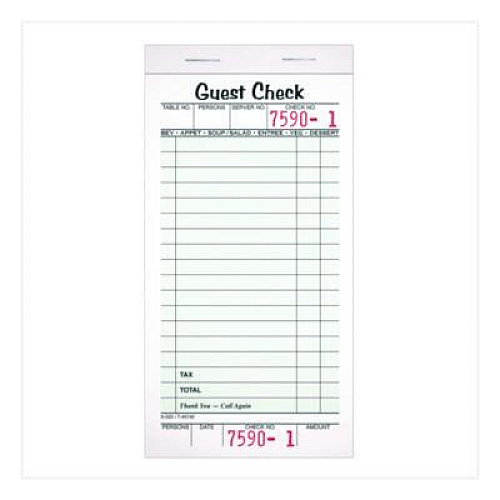 Adams One-Part Guest Check Pad with Perforated Stub, One-Part (No Copies), 3.4 x 6.25, 50 Forms/Pad, 10 Pads/Pack (525SW)