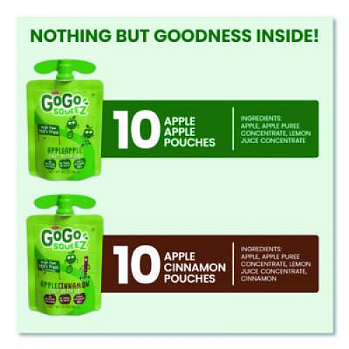 GoGo Squeez Fruit on the Go, (10) Apple/(10) Apple Cinnamon, 3.2 oz Pouch, 20/Box (24331019)