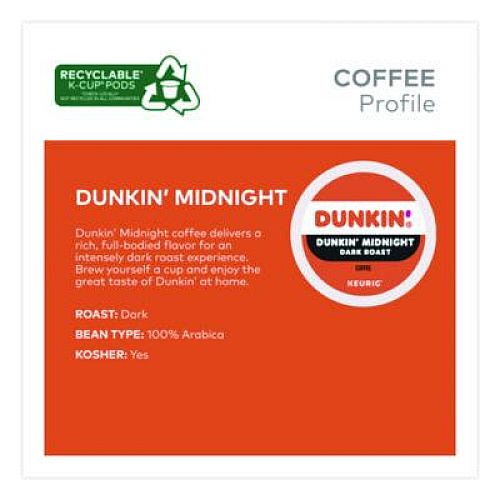 Dunkin' Midnight Coffee K-Cups, 0.35 oz, 22/Box, 4 Boxes/Carton (400849)