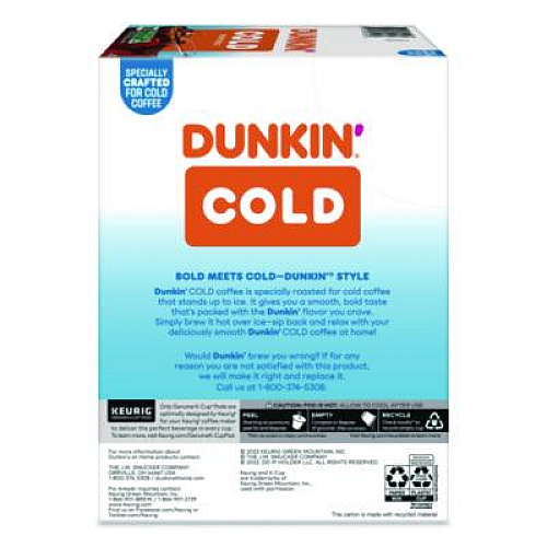 Dunkin' Cold Iced Coffee K-Cups, Regular, 0.44 oz, 22/Box (5000369251)
