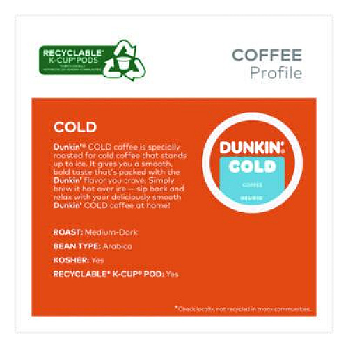 Dunkin' Cold Iced Coffee K-Cups, Regular, 0.44 oz, 22/Box (5000369251)