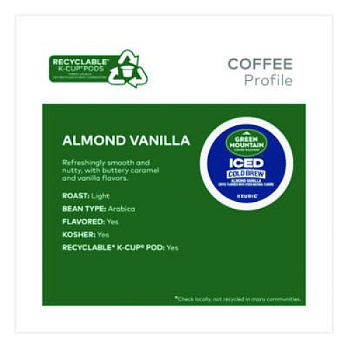 Green Mountain Coffee Almond Vanilla Brew Over Ice Coffee K-Cups, 0.21 oz, 20/Box (5000372045)