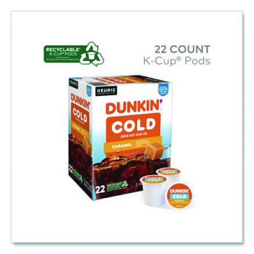 Dunkin' Cold Iced Coffee K-Cups, Caramel, 0.44 oz, 22/Box (5000375314)