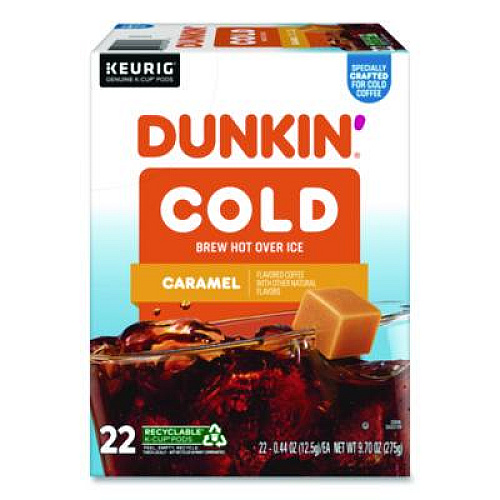 Dunkin' Cold Iced Coffee K-Cups, Caramel, 0.44 oz, 22/Box (5000375314)