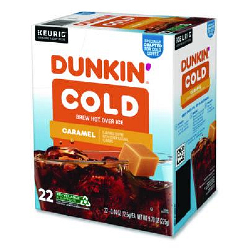 Dunkin' Cold Iced Coffee K-Cups, Caramel, 0.44 oz, 22/Box (5000375314)