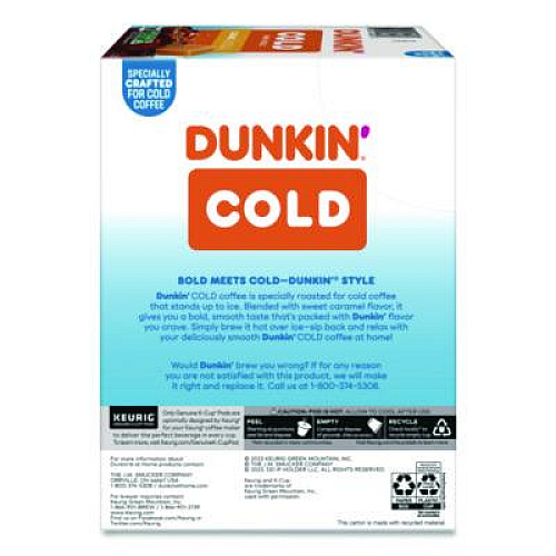 Dunkin' Cold Iced Coffee K-Cups, Caramel, 0.44 oz, 22/Box (5000375314)