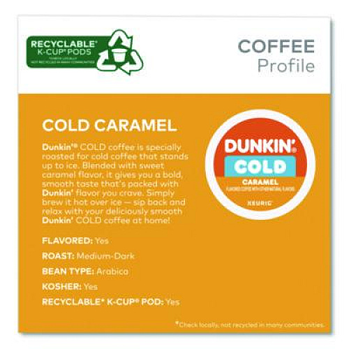 Dunkin' Cold Iced Coffee K-Cups, Caramel, 0.44 oz, 22/Box (5000375314)
