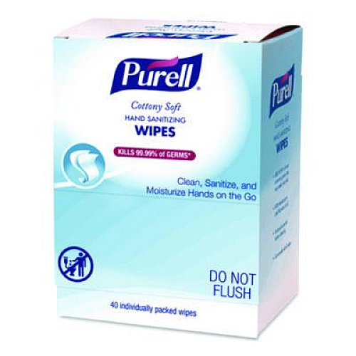 PURELL Cottony Soft Individually Wrapped Sanitizing Hand Wipes, 5 x 7, Herbal Scent, White, 480/Carton (902512)