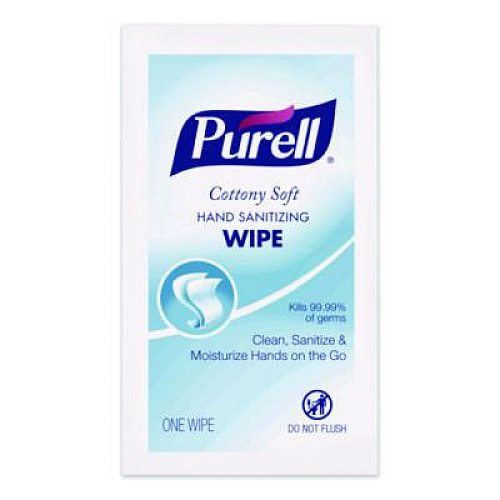 PURELL Cottony Soft Individually Wrapped Sanitizing Hand Wipes, 5 x 7, Herbal Scent, White, 480/Carton (902512)