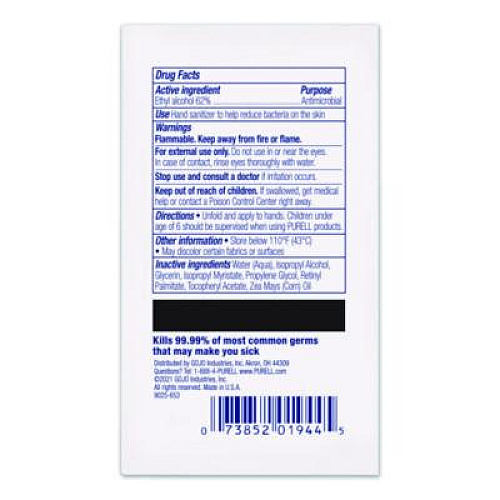 PURELL Cottony Soft Individually Wrapped Sanitizing Hand Wipes, 5 x 7, Herbal Scent, White, 480/Carton (902512)