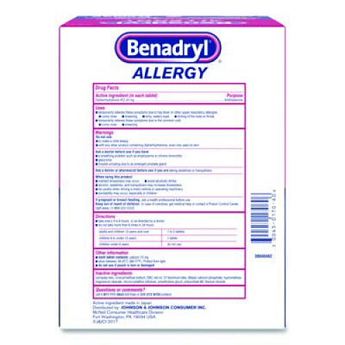 Benadryl Allergy Ultratabs Tablets, Two-Pack, 60 Packs/Box (17060)