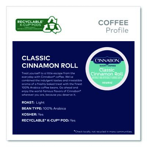 Cinnabon Classic Cinnamon Roll Coffee K-Cups, 0.33 oz, 48/Box (24297522)