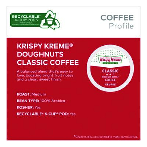Krispy Kreme Doughnuts Classic Coffee K-Cups, Medium Roast, 0.33 oz, 48/Box (24306975)
