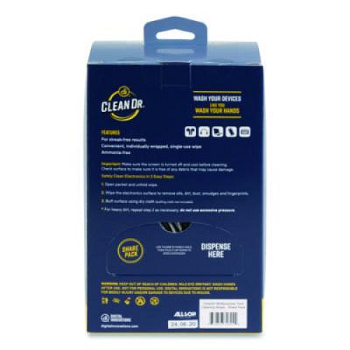 Digital Innovations ScreenDr Multipurpose Tech Cleaning Wipes, 7 x 4, Unscented, White, 200/Pack (32694)