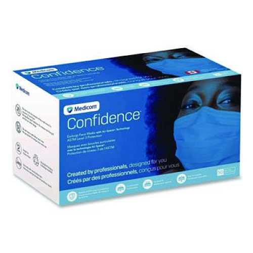 Medicom Three-Ply Disposable Face Mask, Paper, One Size Fits Most, 50/Box (214115CAN)