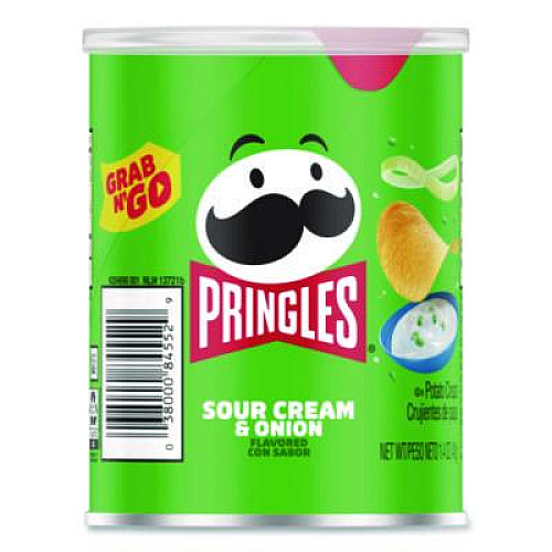 Pringles Grab and Go sour Cream and Onion Crisps, 1.4 oz Cans, 12/Box (KEE16673)