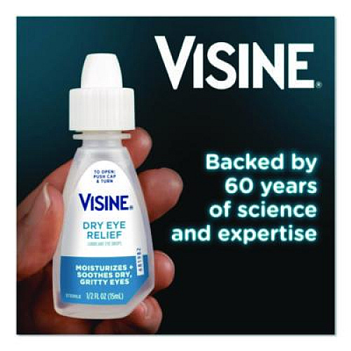 Visine Dry Eye Relief Lubricant Eye Drops, 15 mL Bottle, 2/Box (49374)