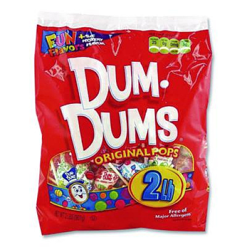 Spangler Dum-Dum-Pops, Assorted Flavors, Individually Wrapped, 2 lb Bag, 200 Pieces/Bag, 6 Bags/Carton (711)