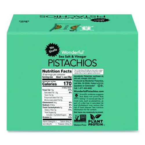 Paramount Farms Wonderful No Shells Pistachios, Sea Salt and Vinegar, 2.25 oz Bag, 8/Box (PAR70033)