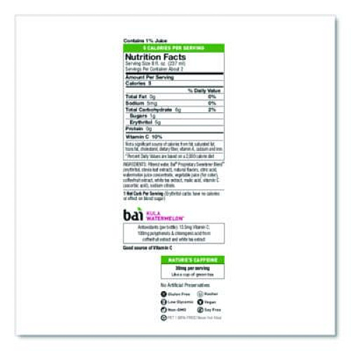 Bai Antioxidant Infused Beverage, Kula Watermelon 18 oz Bottle, 12/Carton (2712517)