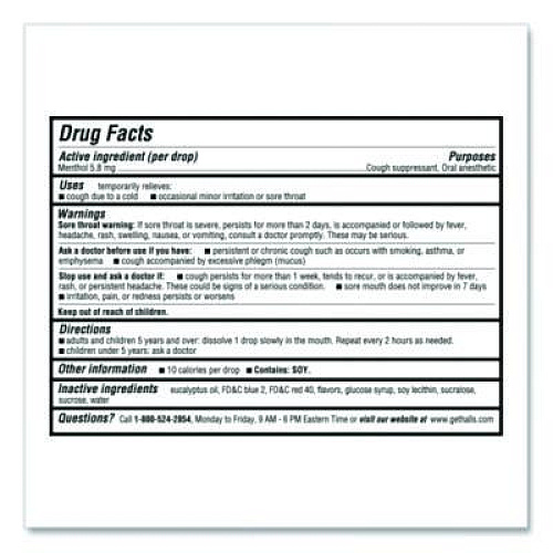 HALLS Relief Menthol Cough Suppressant - Oral Anesthetic, Cherry, 30/Pack (621825221OWN)