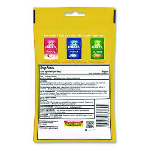 HALLS Relief Menthol cough Suppressant - Oral Anesthetic, Honey Lemon, 30/Pack (621835306OWN)