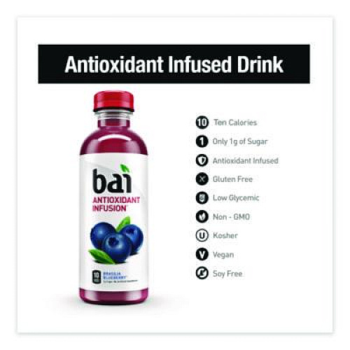 Bai Antioxidant Infused Beverage, Brasilia Blueberry, 18 oz Bottle, 12/Carton (2712518)