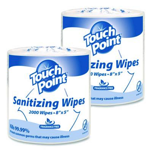 Touch Point Hand Sanitizing Wipes Refill, 5 x 8, Fragrance Free, White, 2,000 Wipes/Roll, 2 Rolls/Carton (WS2000FF)