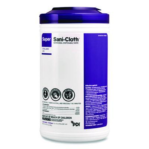 PDI Super Sani-Cloth Disinfecting Wipes, 15 x 7.5, Unscented, White, 75 Wipes/Canister, 6/Carton (P86984CT)