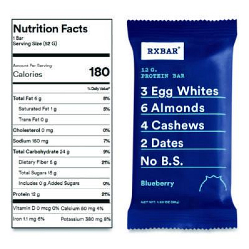 RXBAR Adult Bars, Blueberry, 1.83 oz Bar, 12/Box (CGO00426)
