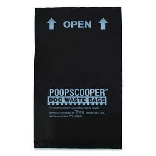 Tatco Dog Waste Bags, Open-Face, 0.5 gal, 8" x 13", Black, Perforated Roll, 200 Bags/Roll, 10 Rolls/Carton (28600)