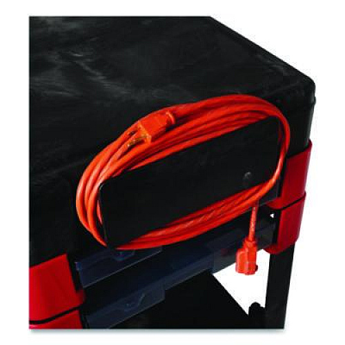 Rubbermaid Commercial Two-Shelf Trades Cart, Plastic, 2 Shelves, 2 Drawers, 330 lb Capacity, 19.25" x 38" x 33.38", Black (618000BLA)