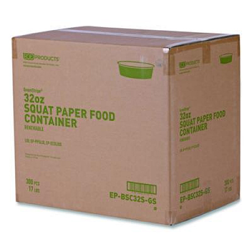Eco-Products GreenStripe Paper Food Containers, 32 oz, 7.28" dia x 2.48", White, 300/Carton (EPBSC32SGS)
