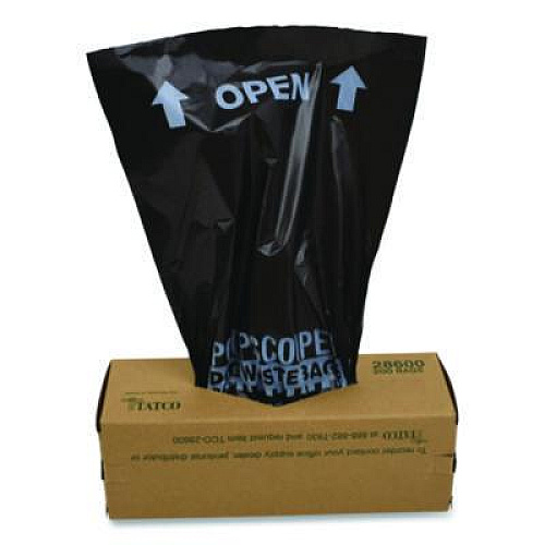 Tatco Dog Waste Bags, Open-Face, 0.5 gal, 8" x 13", Black, Perforated Roll, 200 Bags/Roll, 10 Rolls/Carton (28600)