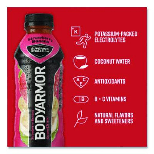 BodyArmor SuperDrink Sports Drink, Strawberry Banana, 16 oz Bottle, 12/Pack (10000314)